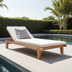Fototapeta premium Luxury Teak Chaise Lounge by the Pool