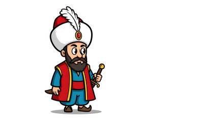 Obraz premium Cartoon Ottoman Sultan Character Holding Sword
