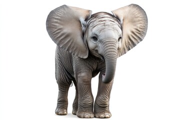Fototapeta premium Young baby elephant with oversized ears, isolated on white.