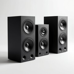 Obraz premium Modern Black Stereo Speakers on White Background
