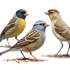 Three Colorful Birds on Ground