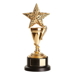 Celebrating Victory Golden Trophy Topped with Sparkling Star Isolated
