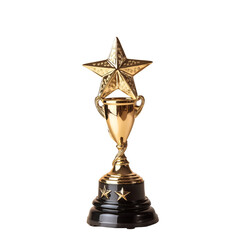 Golden Star Award Trophy Symbolizing Victory and Achievement on White or Transparent Background