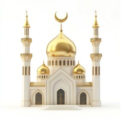 Fototapeta premium Golden-domed mosque isolated on white.