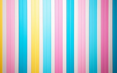 Obraz premium Colorful striped pattern on a wall with vibrant blue, pink, yellow, and white shades creating a cheerful backdrop
