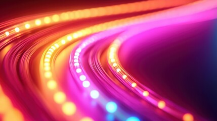 Flowing lights, orange, pink, and purple glow, curved lines, abstract design, motion