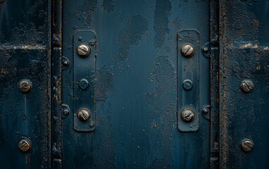 Fototapeta premium Weathered metal door with bolts and rust showcases the passage of time and neglect in an industrial setting