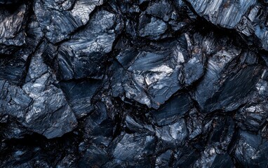 Black mineral rock in natural formation showcasing unique textures and layering from various angles