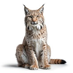 Fototapeta premium Eurasian Lynx Sitting, Isolated on White Background