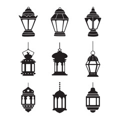 Minimalist Lantern Silhouette Vector Set for Festive and Cultural Designs