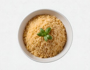 Bowl of Cooked Couscous with Basil