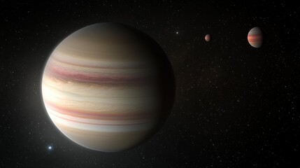 Gigantic Ringed Gas Giant Surrounded by Colorful Moons in Space