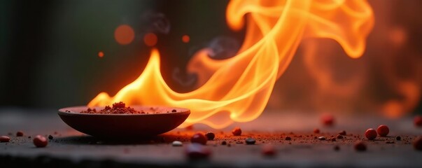Burning incense sticks amidst swirling orange smoke background, peaceful, serene landscape, relaxation