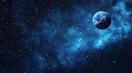 Obraz premium Vast Empty Void with a Single Distant Planet Against a Starry Sky