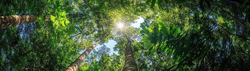 Fototapeta premium Sunlight Filtering Through Lush Green Canopy in Dense Rainforest