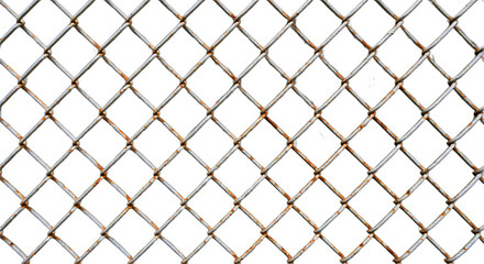 Fototapeta premium A rusted chain-link fence with a diamond-shaped pattern, showing signs of weathering and corrosion.