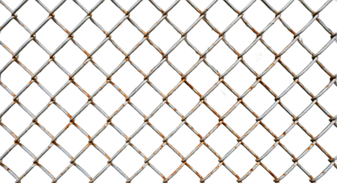 A rusted chain-link fence with a diamond-shaped pattern, showing signs of weathering and corrosion.