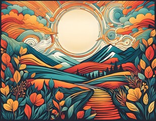 A mesmerizing fusion of color and motion—where swirling skies, rolling hills, and towering peaks collide in a bold, dreamlike masterpiece of nature’s raw beauty.