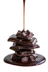 Chocolate Pieces stack and Chocolate syrup isolated