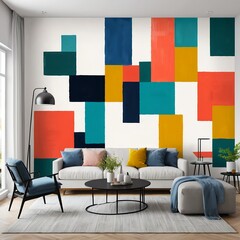 Modern Living Room with Geometric Abstract Wall Art