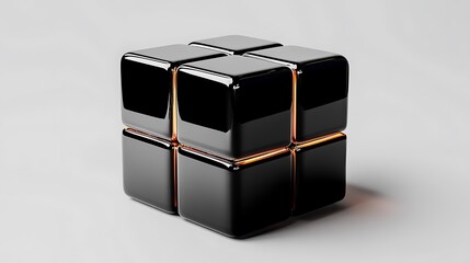 Black Glossy Cube 3D Render: Glowing Seamless Design AI Generated