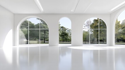 Fototapeta premium Sunlit Archway Interior: 3D Render of a Spacious White Room AI Generated
