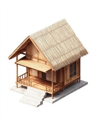 cabin architecture, timber architecture material isolated white background isometric view