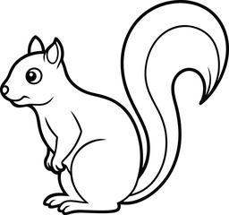 Autumn Squirrel Line Art Vector - Cute Fall-Themed Wildlife Illustration