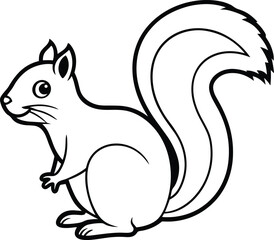 Cute Squirrel Line Art Vector - Autumn and Fall Season Illustration