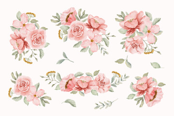 delicate pink floral watercolor bouquet collection