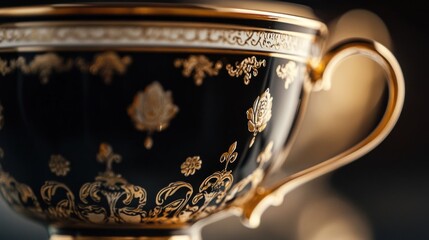 macro view of premium luxury black cup and gold motif