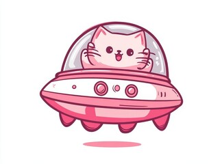 A flying saucer contains an adorable cat, fusing science fiction, fantasy, and humor with a vintage artistic style, characterized by a sketch engraving generative ai raster illustration, scratch