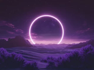 Fototapeten Ethereal purple landscape with a radiant glowing circle evoking a sense of wonder and otherworldly beauty in a dreamlike scene © Duskcraft