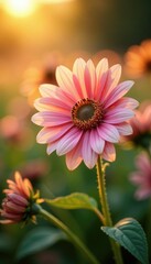 Obraz premium Soft petals of white and pink sunflowers in warm evening light, white sunflowers, blooms, wildflowers