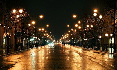 Vehicle lights on the streets of a city at night. Long exposure shot. Generative AI