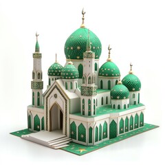 Fototapeta premium Green mosque model on white background.