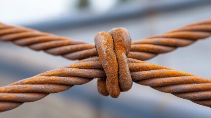Close-up of tangled, rusted metal wires shows intricate patterns and a blend of orange-brown hues capturing the essence of time.