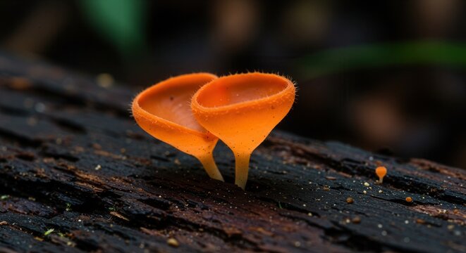 Fungi Growing on Wood Detailed Close Up of Scarlet Elf Cup