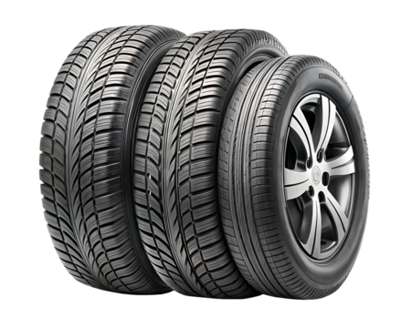Three Car Tires with Tread Pattern - Isolated on White Background, Transparent PNG, AI Generated