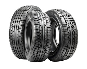 Three Car Tires with Tread Pattern - Isolated on White Background, Transparent PNG, AI Generated