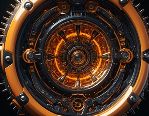 Abstract Futuristic Orange and Black Mechanical Device