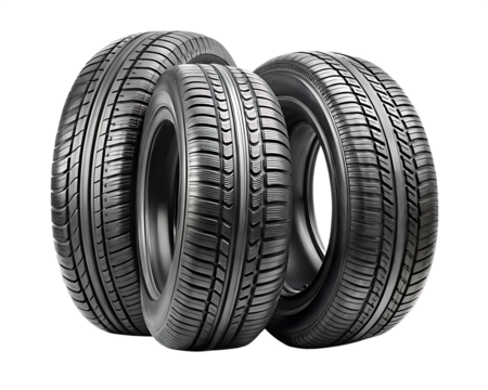 Three Car Tires with Tread Pattern - Isolated on White Background, Transparent PNG, AI Generated