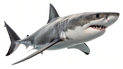 Naklejka premium white shark in full view on white studio background
