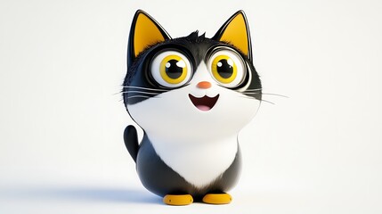 Obraz premium Cheerful Cartoon Cat: A 3D Rendered Illustration AI Generated