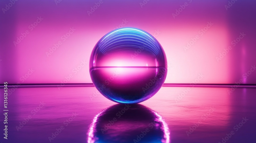 Poster A mesmerizing crystal sphere captures radiant light, creating an enchanting display of colors. Set against a backdrop of pink and purple hues, the atmosphere is alive with visual harmony
