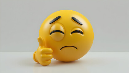 Fototapeta premium Yellow Emoji Giving Thumbs Up with Sad Expression Still Optimistic