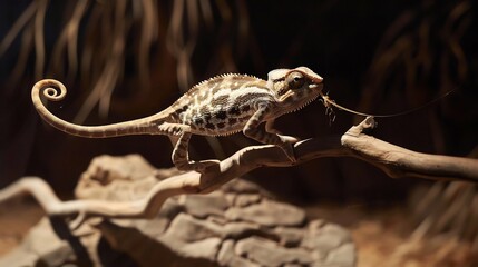 Chameleon extending its sticky tongue in slow motion catching an insect with pinpoint accuracy