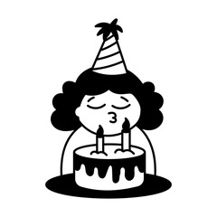Party boy wearing cone hat, doodle character illustration
