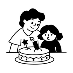 Father and kid birthday celebration, doodle style illustration
