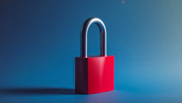 Red padlock on blue symbolizing security protection and data privacy in digital age